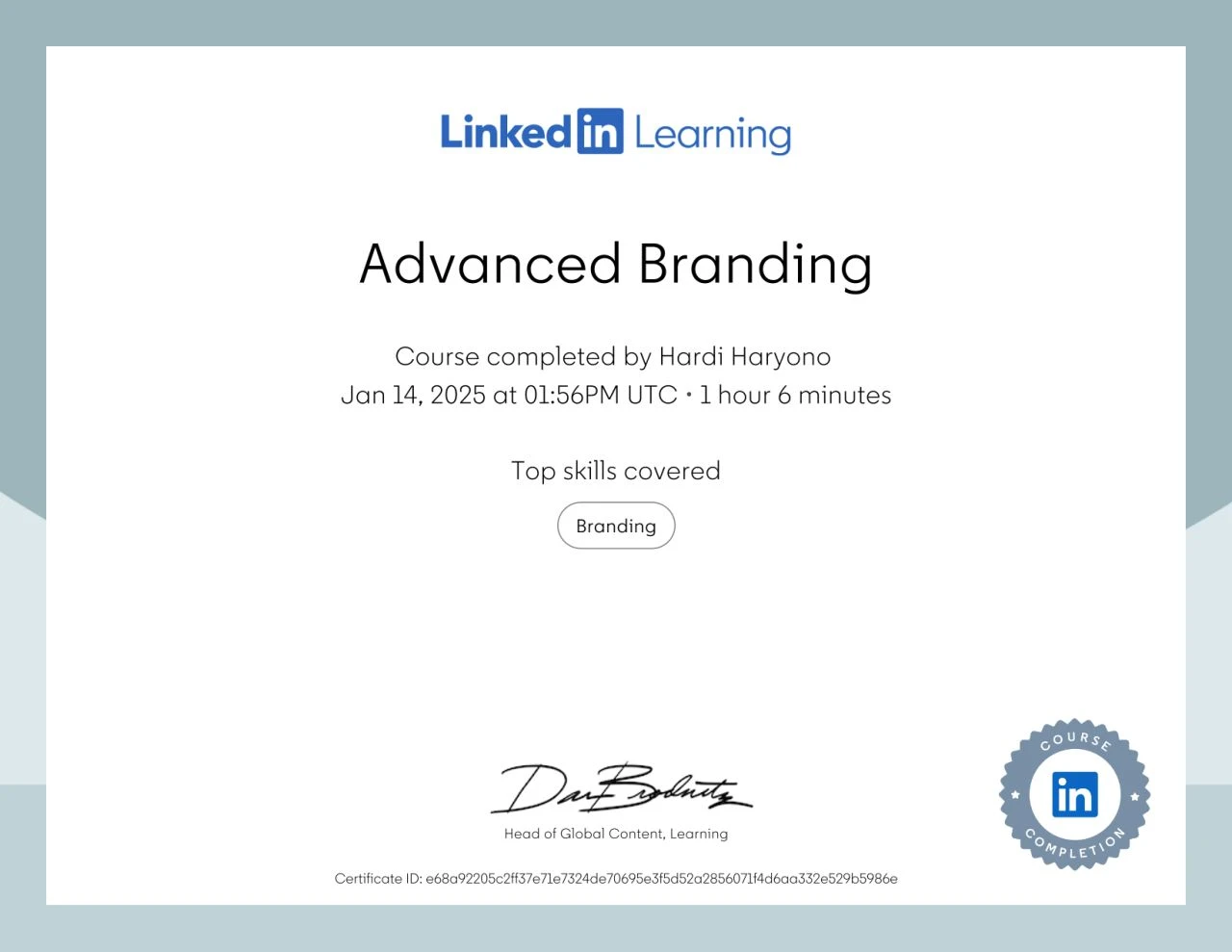 Certificate Of Completion – Advanced Branding