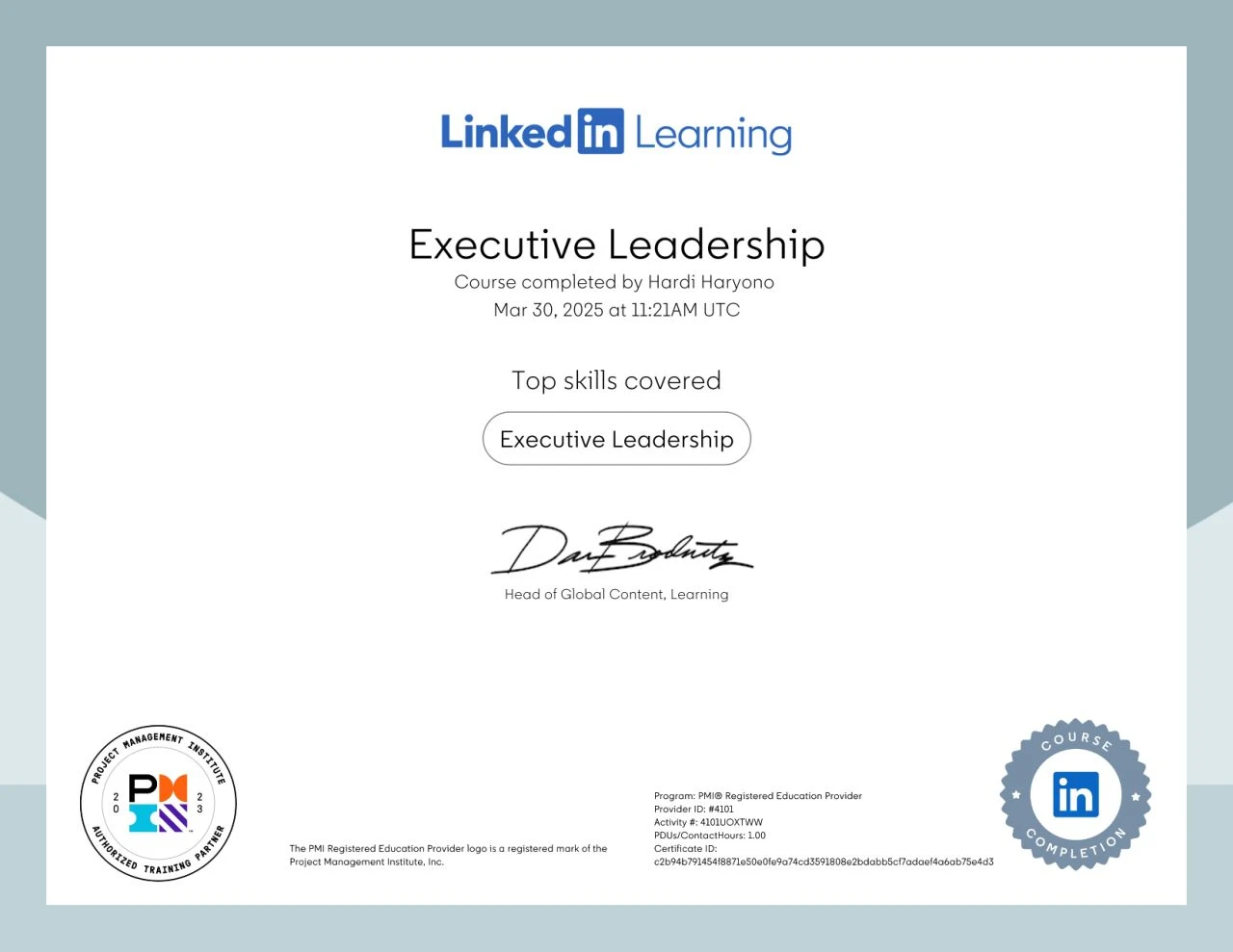 Certificate Of Completion – Executive Leadership