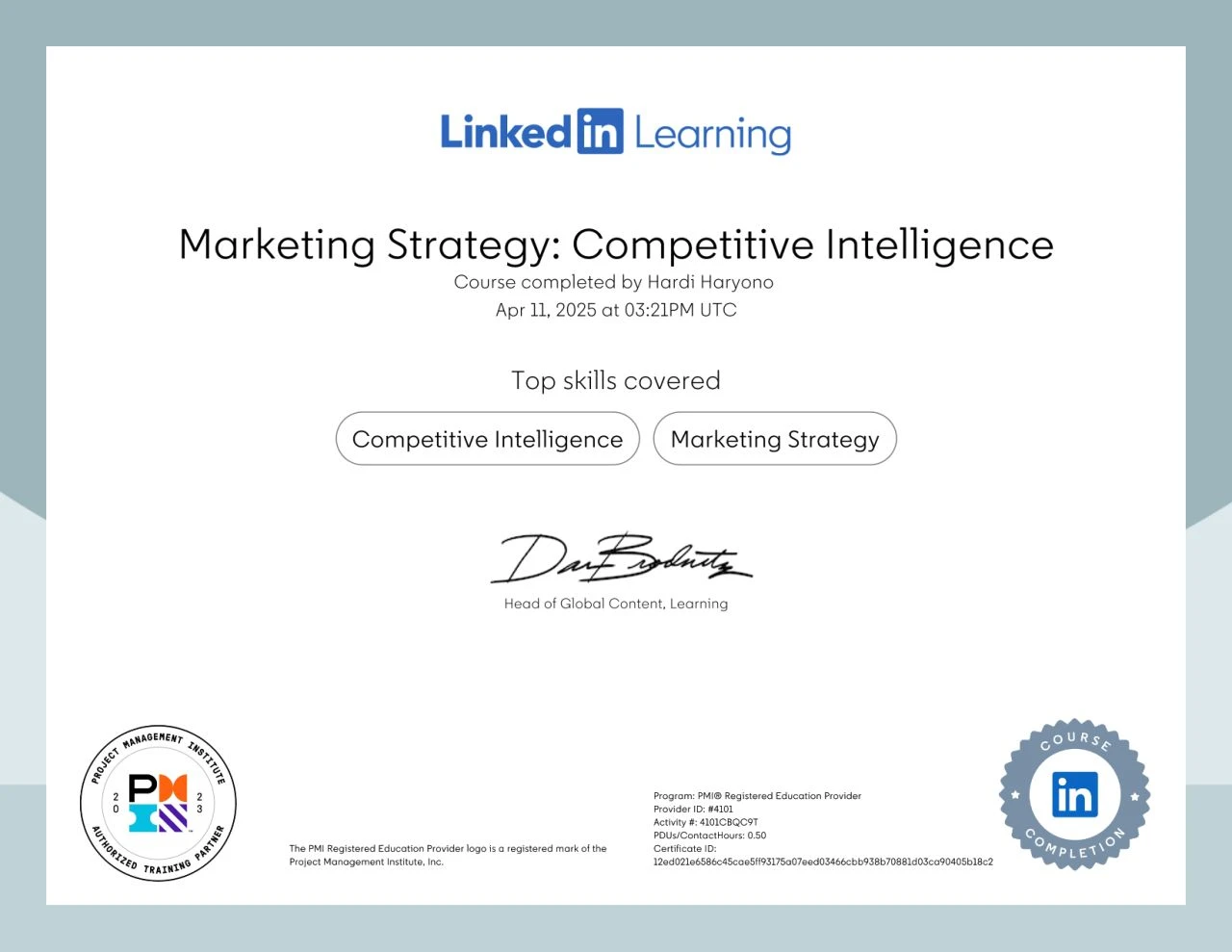 Certificate Of Completion – Marketing Strategy Competitive Intelligence